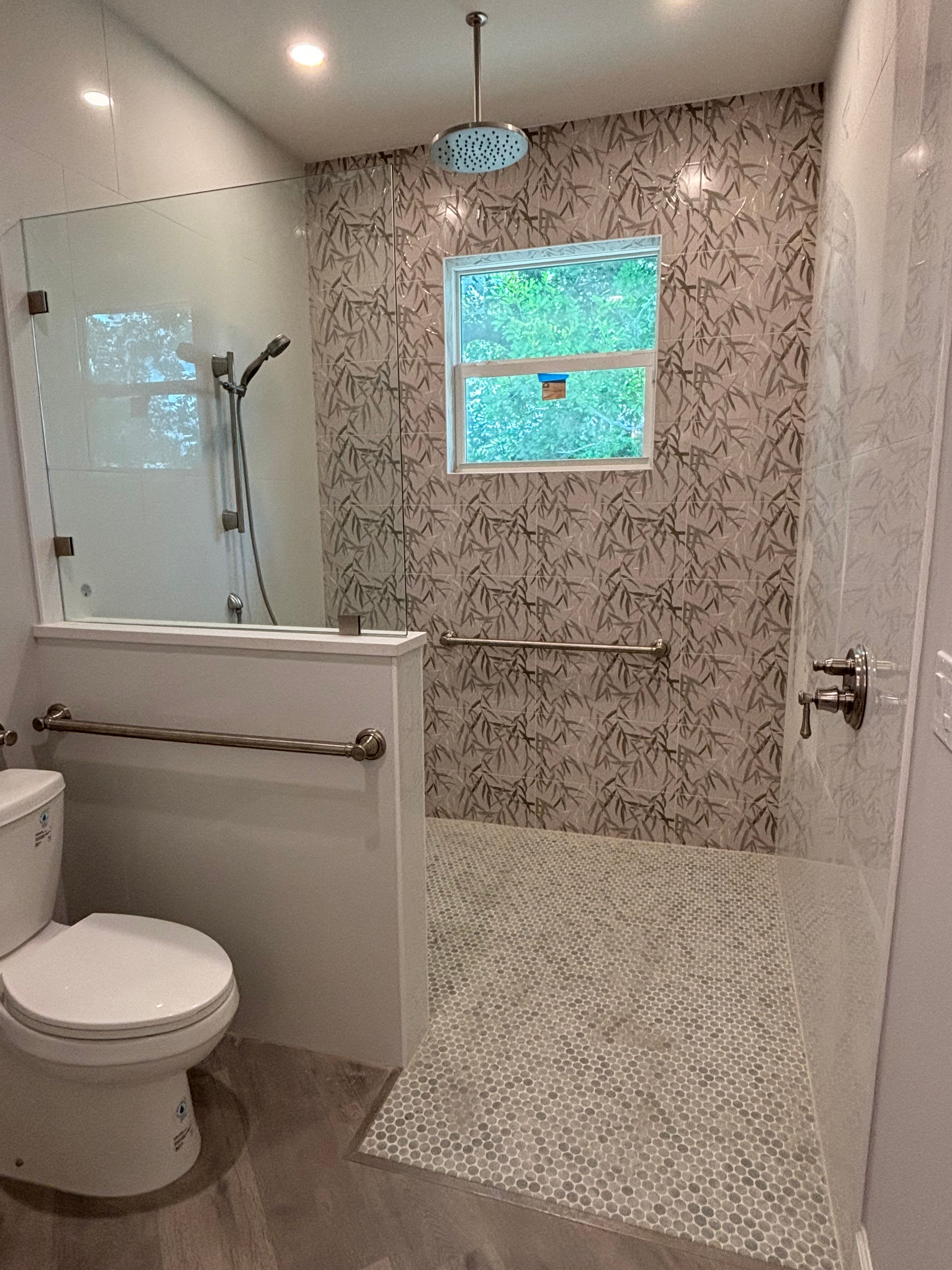 image of an accessible, zero entry bathroom and shower