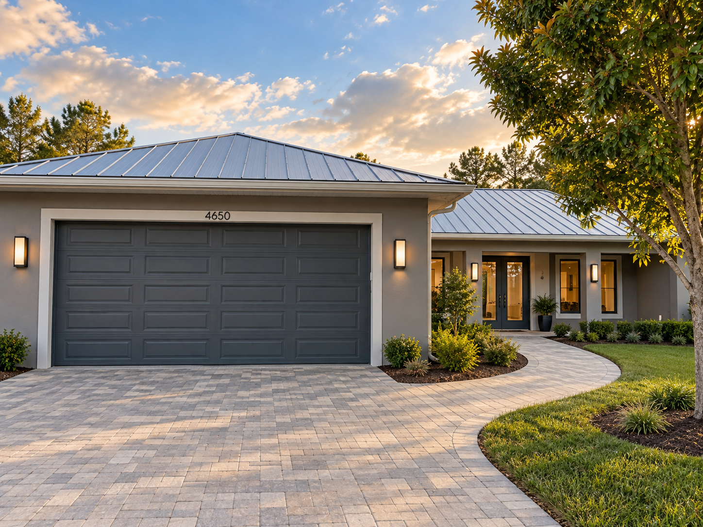 image of a smooth walkway up to a single step entryway to the front door of a home