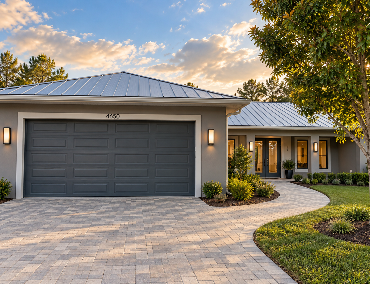 image of a smooth walkway up to a single step entryway to the front door of a home