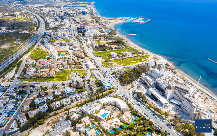Overhead photograph of the city of Limassol in Cyprus on a sunny day.
