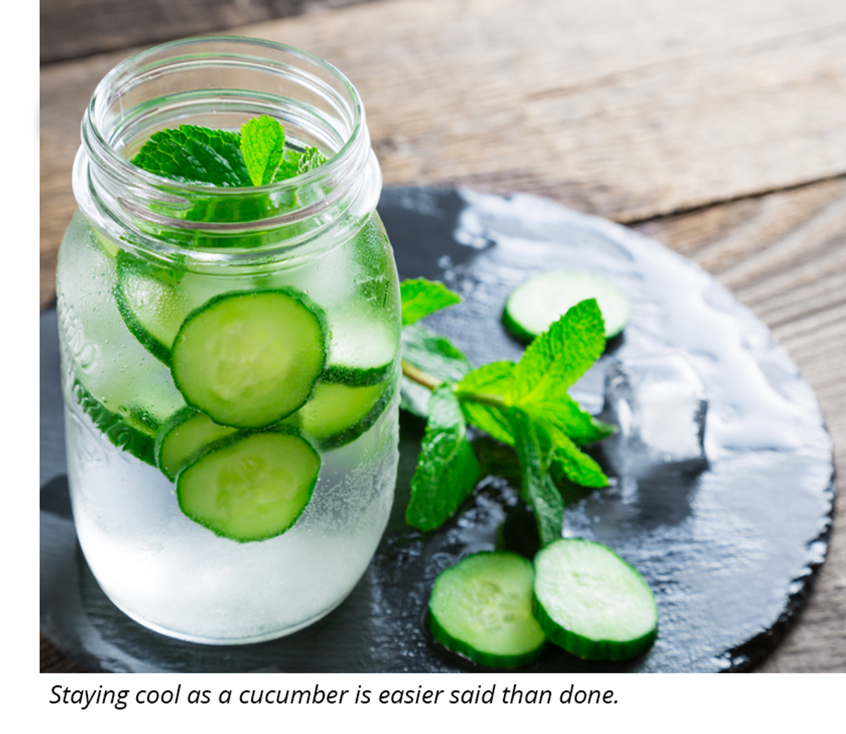 Cucumber and mint water with ice. 
