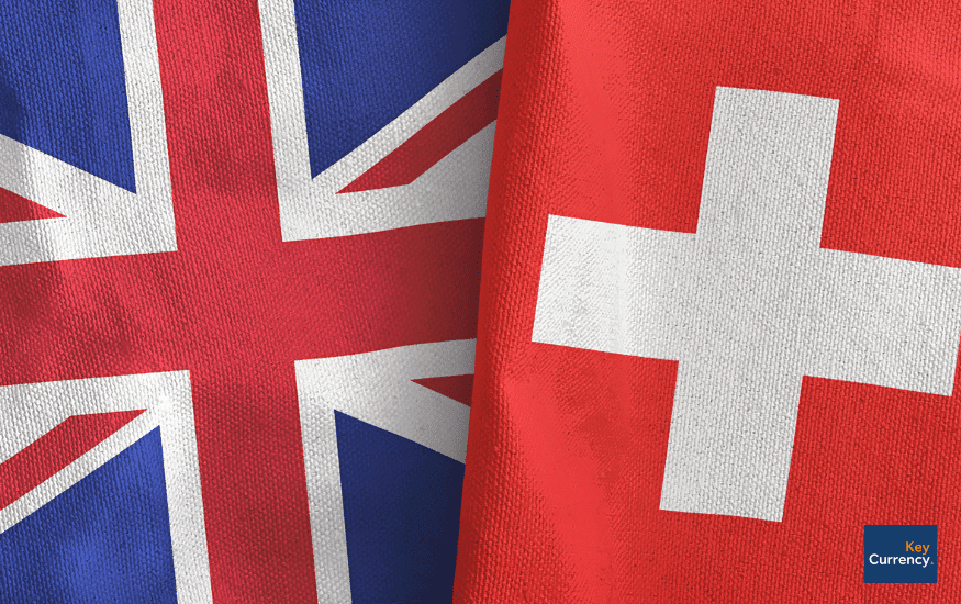 UK and Swiss flag side by side.