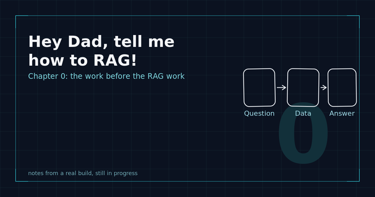 Title card: Hey Dad, tell me how to RAG! Chapter 0