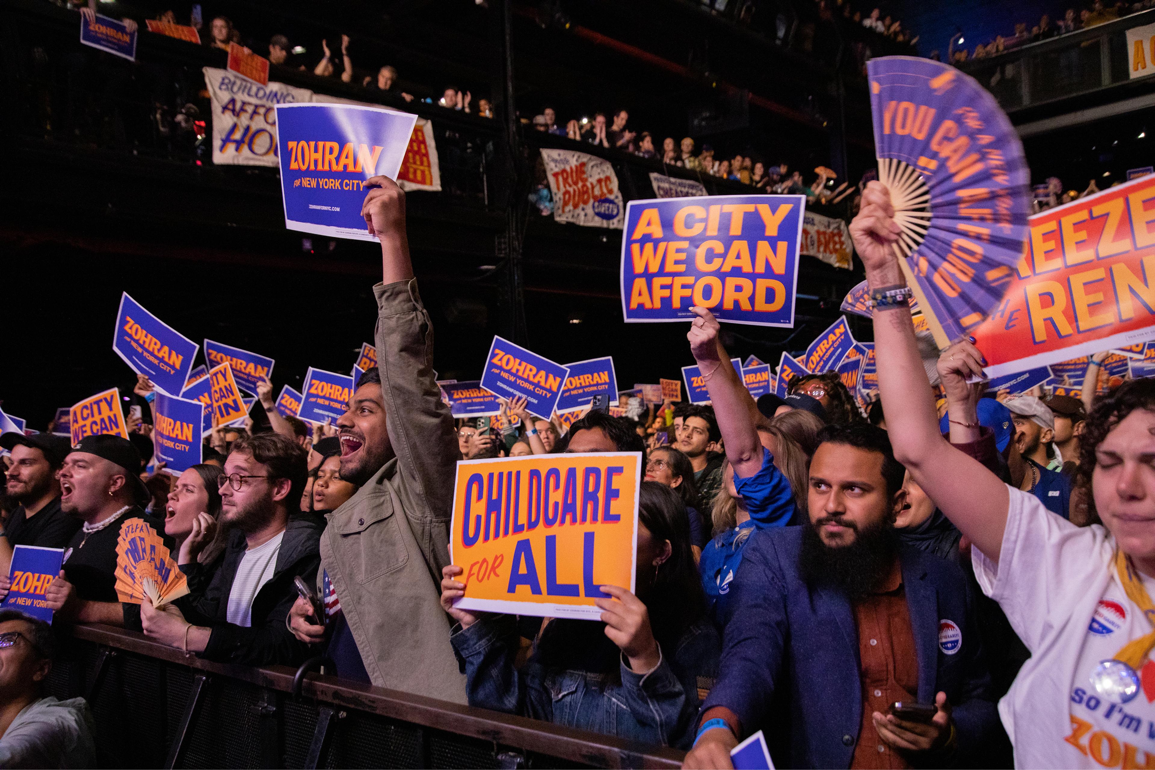 Zohran for NYC volunteers fill Terminal 5 at Zohran Mamdani's "A City We Can Win" rally with Alexandria Ocasio-Cortez