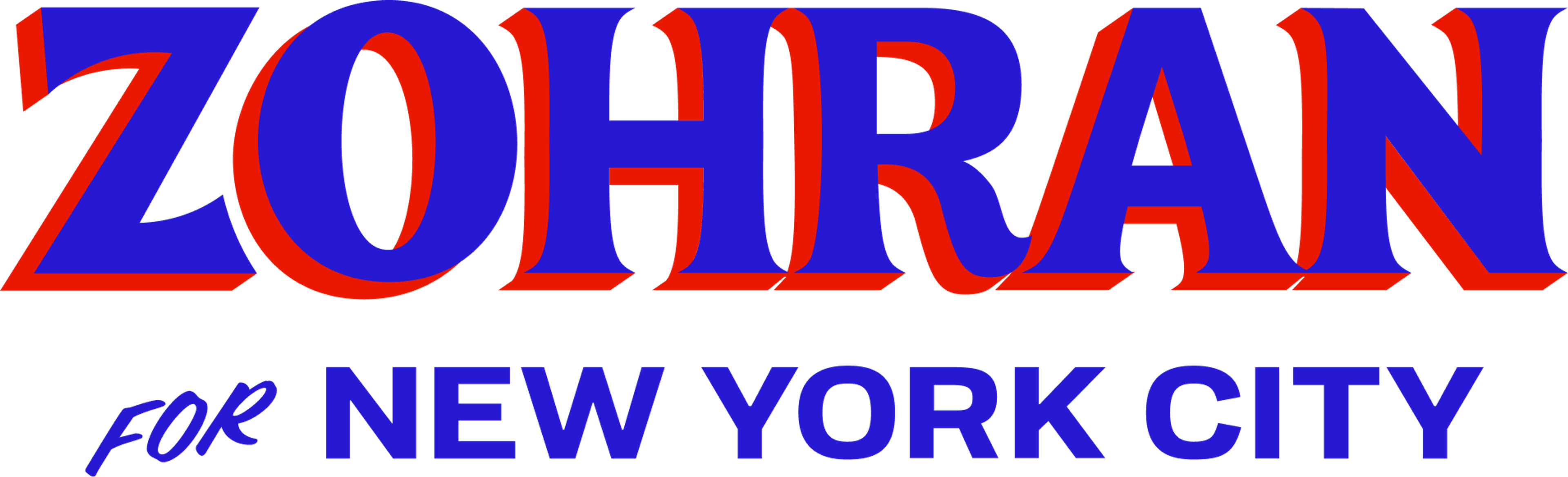 Blue Zohran for NYC wordmark in PNG format