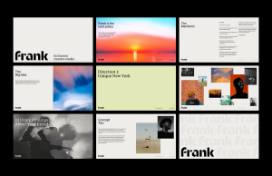 A variety of graphic layouts with Frank branding