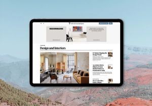 A screenshot of a tablet showing The New York Times Style Magazine with an advertisement for Resonnaire