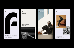 Four mobile devices with Instagram posts of Frank branding