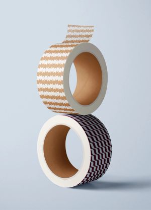 Two rolls of tape with prints inspired by weaving patterns