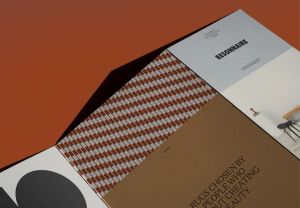 A pamphlet featuring branding for Resonnaire on a brown background