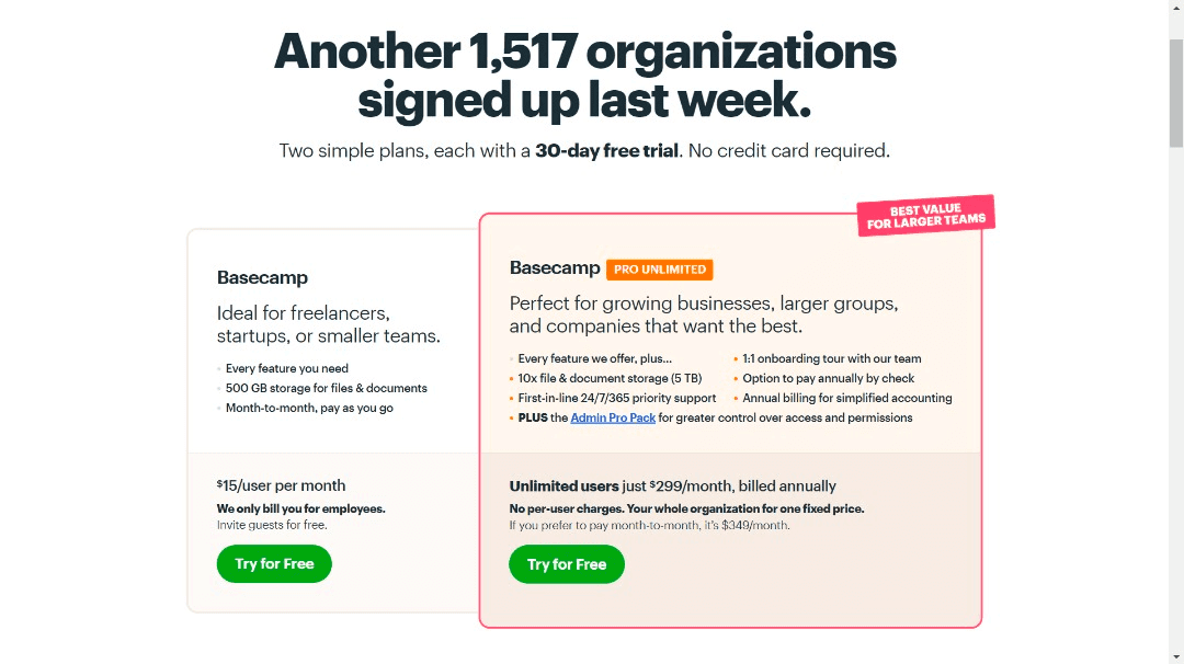 Basecamp Pricing