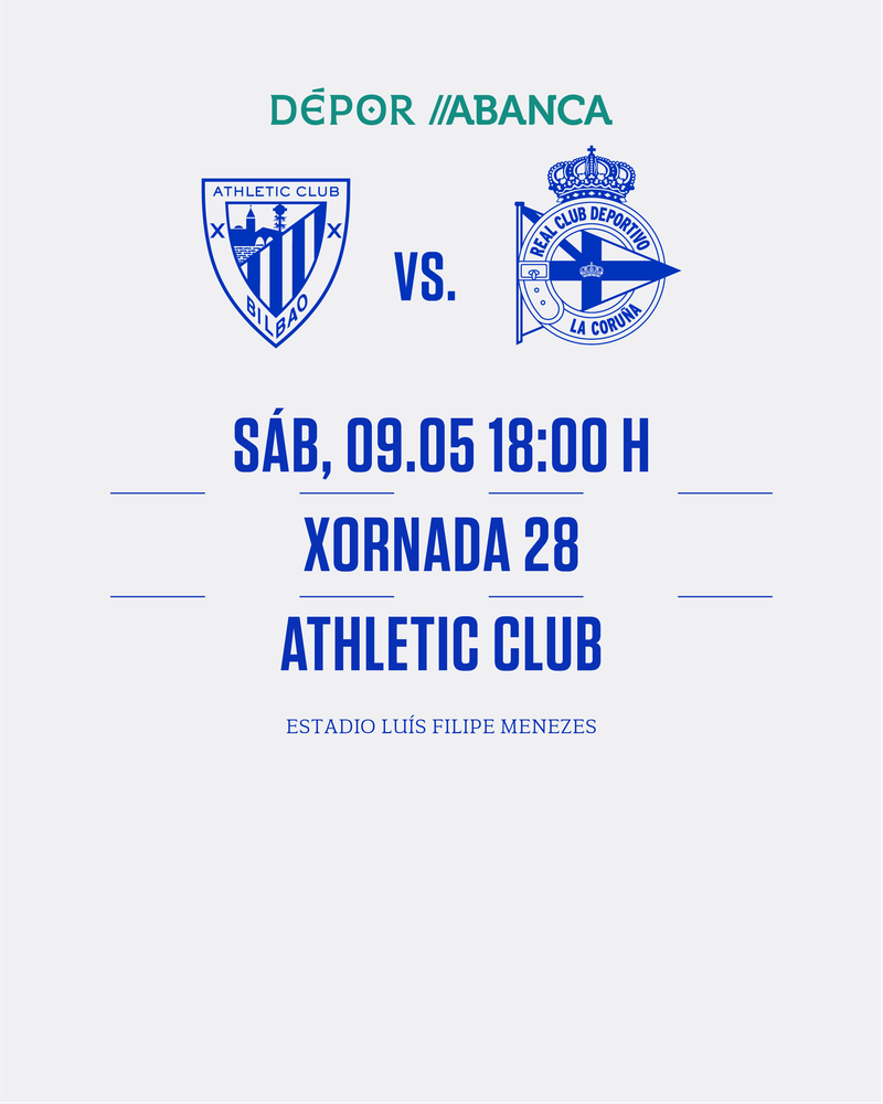 El Dépor ABANCA juega en Lezama ante el Athletic Club el sábado 9 de mayo a las 18:00