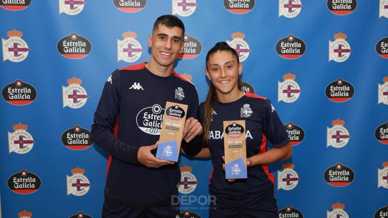Diego Villares y Olaya Enrique recibieron el premio al Jugador Estrella del pasado mes de marzo del Dépor y Dépor ABANCA