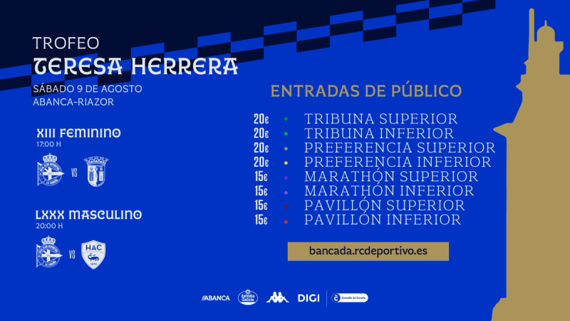 A la venta las entradas de público para el Trofeo Teresa Herrera de este sábado 9 de agosto en ABANCA-RIAZOR