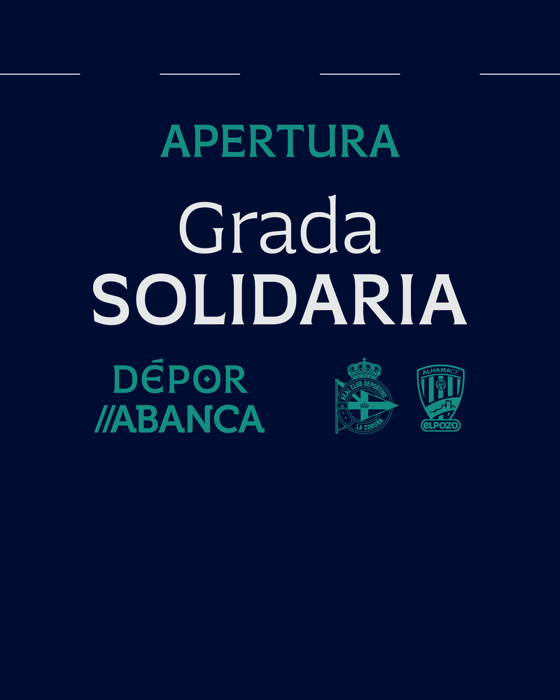 A RC Deportivo Fundación activa a bancada solidaria de ABANCA-RIAZOR para o Dépor ABANCA - Alhama CF do domingo 26 de abril ás 12:00