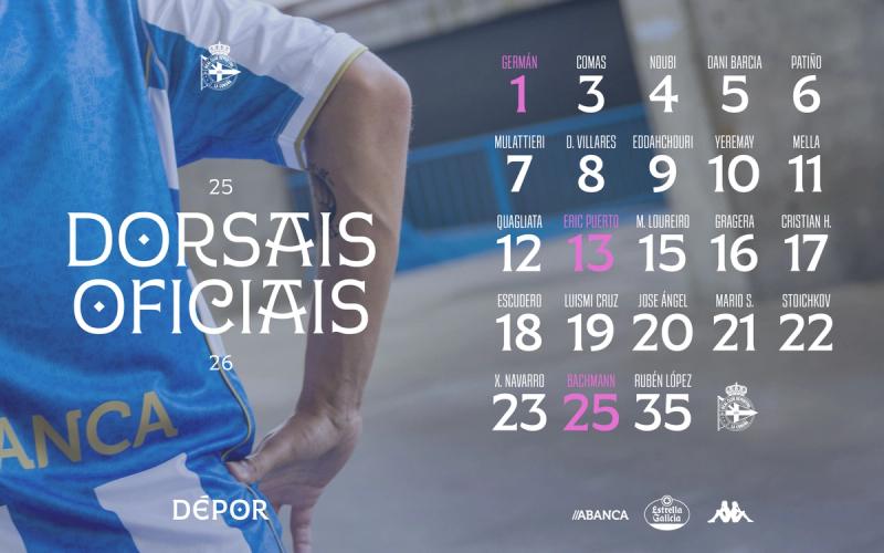 Dorsales del Deportivo para la temporada 2025-26