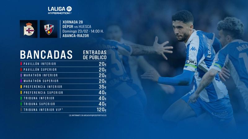 A la venta las entradas de público para el partido ante la SD Huesca del domingo 23 de febrero en ABANCA-RIAZOR