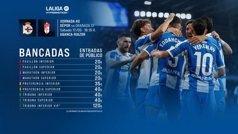 A la venta las entradas de público para el partido ante el Granada CF de este sábado 17 de mayo a las 16:15 en ABANCA-RIAZOR