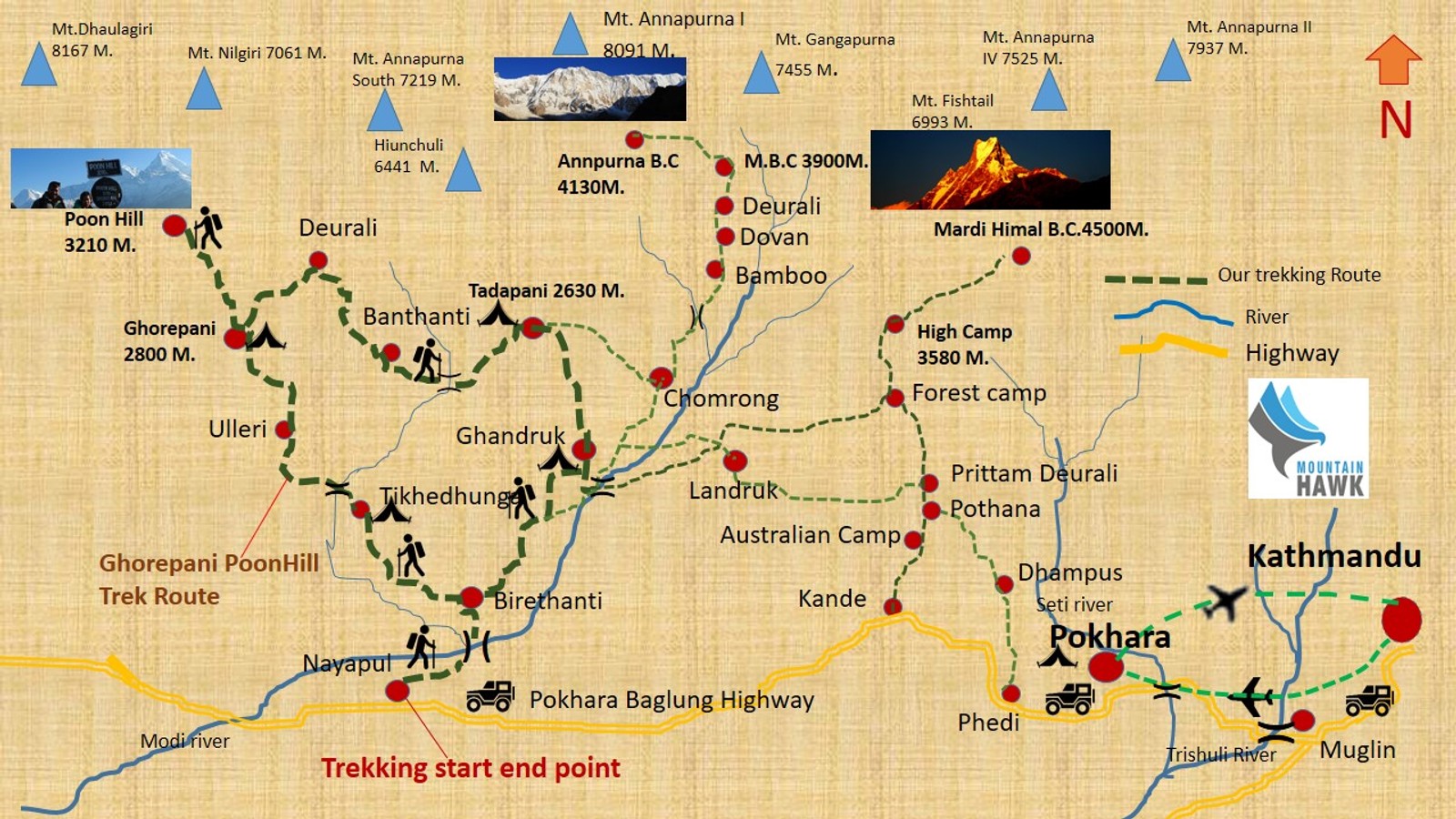 Khopra Danda Trek route map