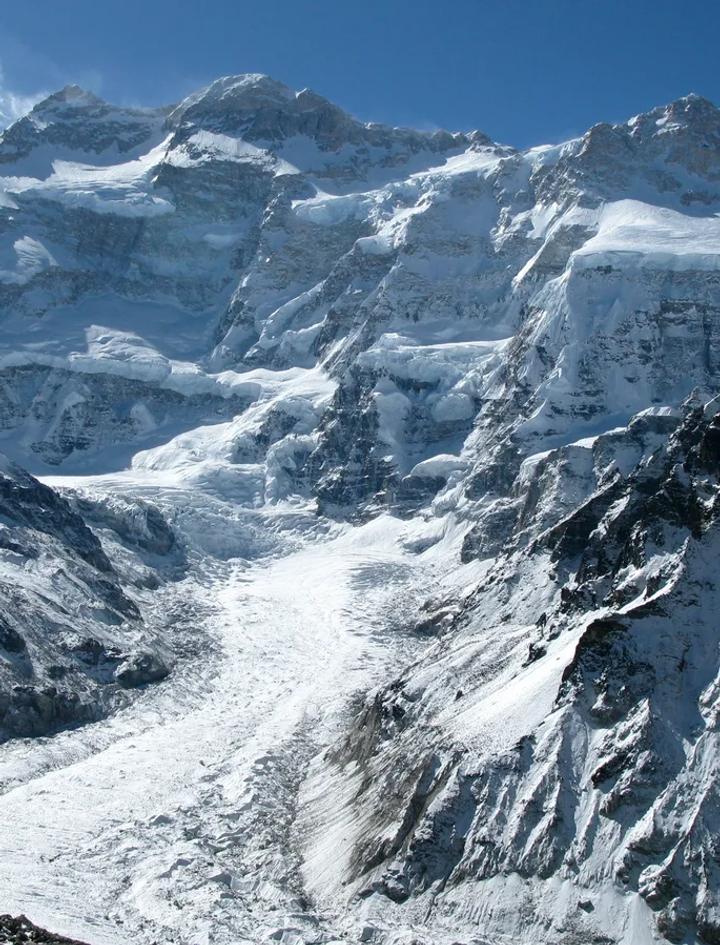 The north face of Kanchenjunga and the glacier below it, seen from Pangpema, the north base camp