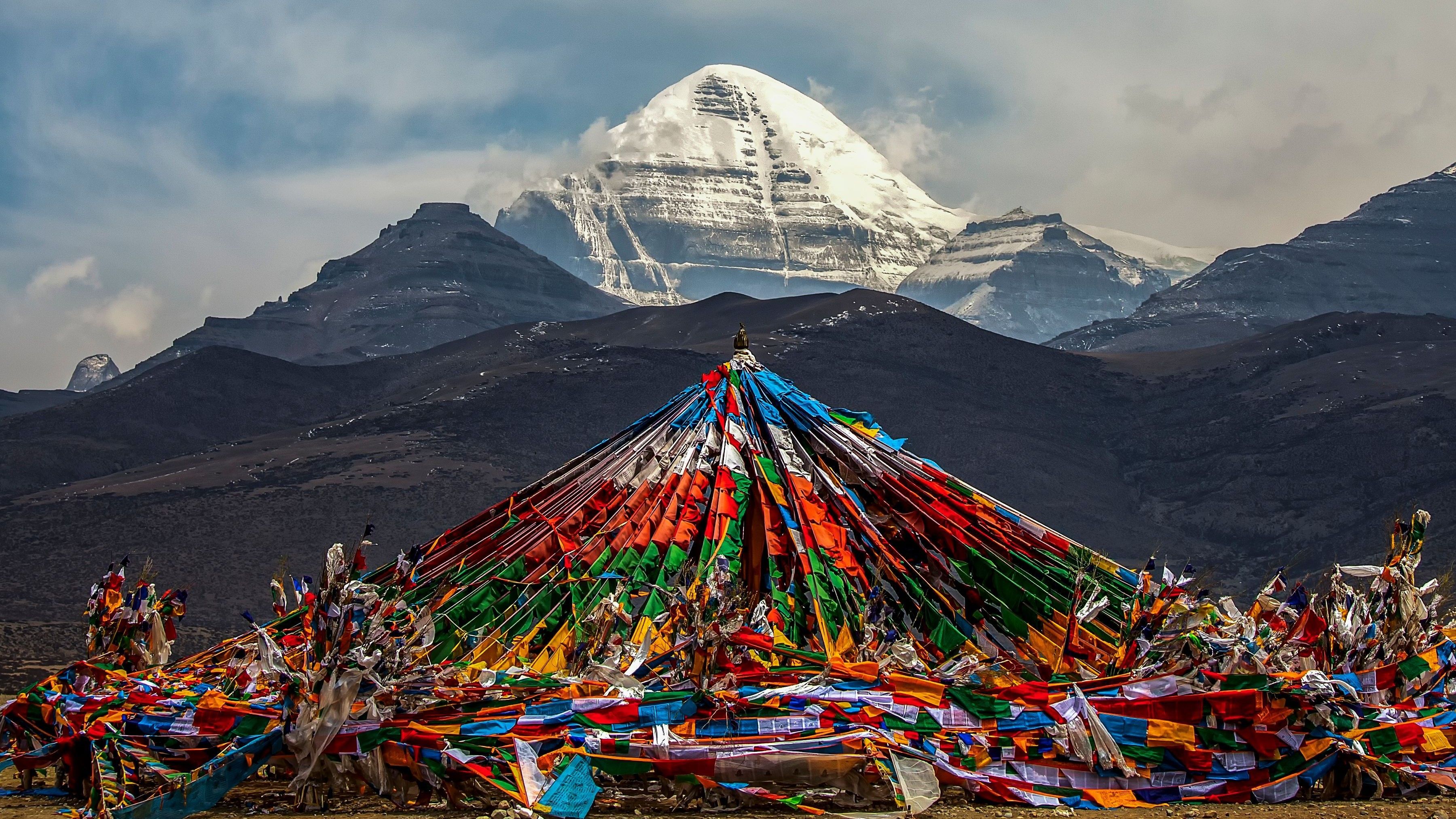 Prayer flag mound before Mount Kailash's south face, Tibet