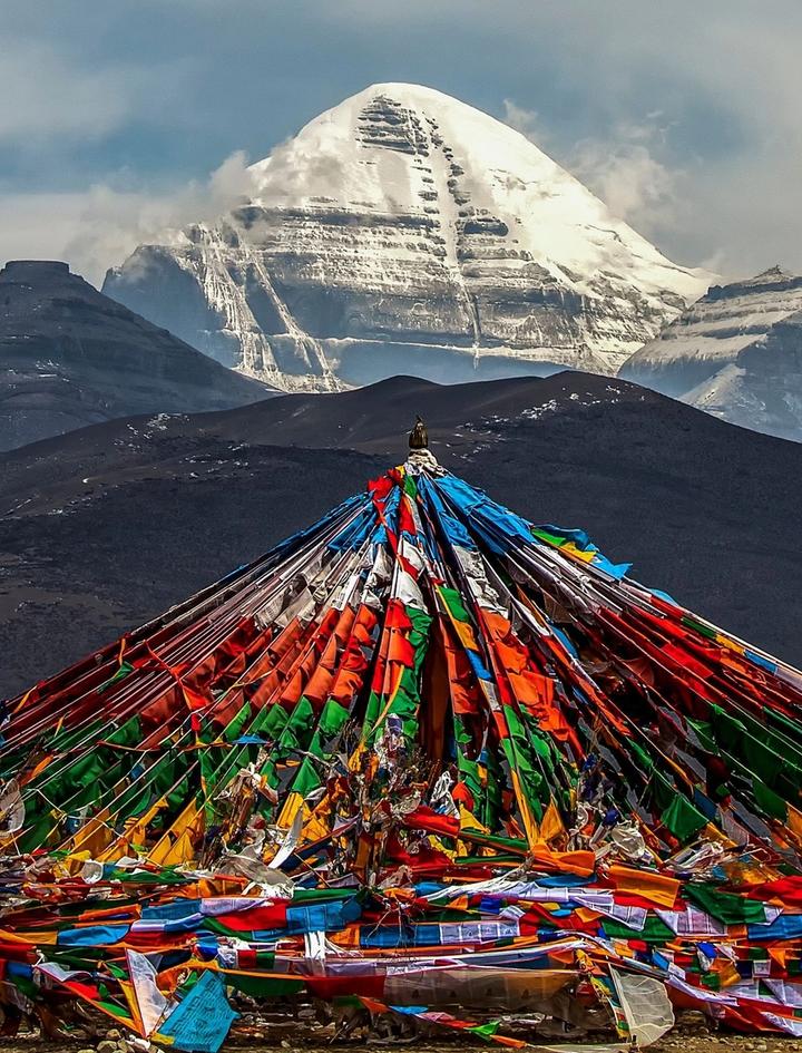 Prayer flag mound before Mount Kailash's south face, Tibet