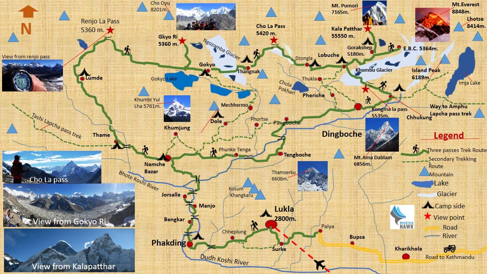Everest Three Passes Trek route map