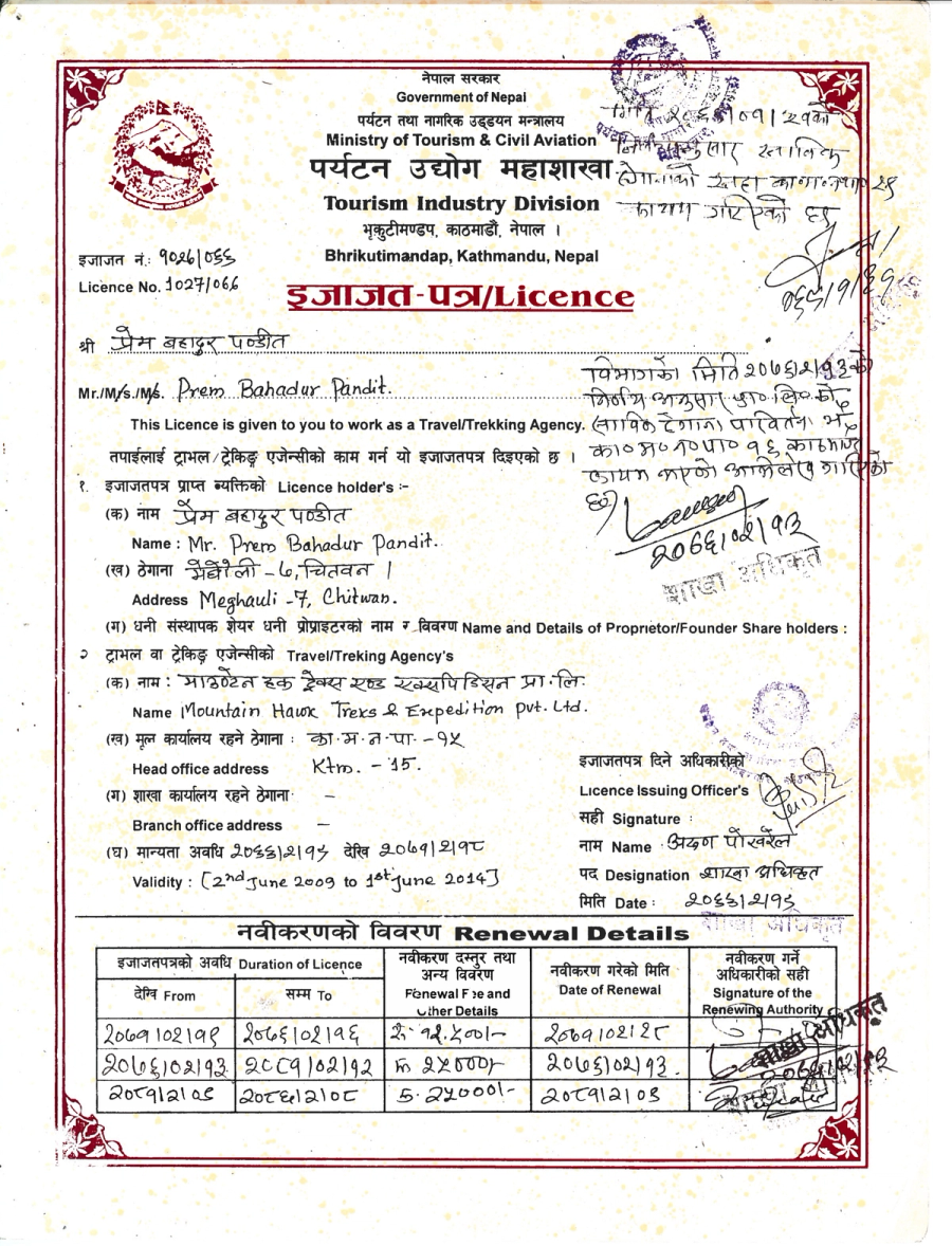 Travel & Trekking Agency Licence