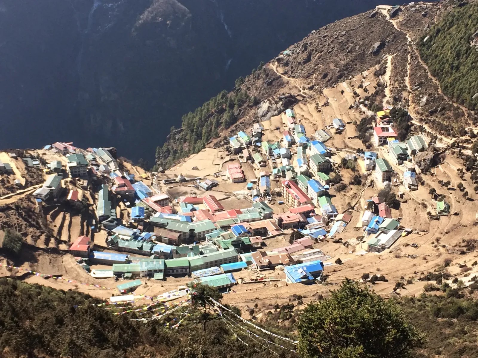 Namche Bazaar. Both Island Peak routes sleep here, and nights like this one are most of what the 19-day itinerary's extra USD 200 actually buys.