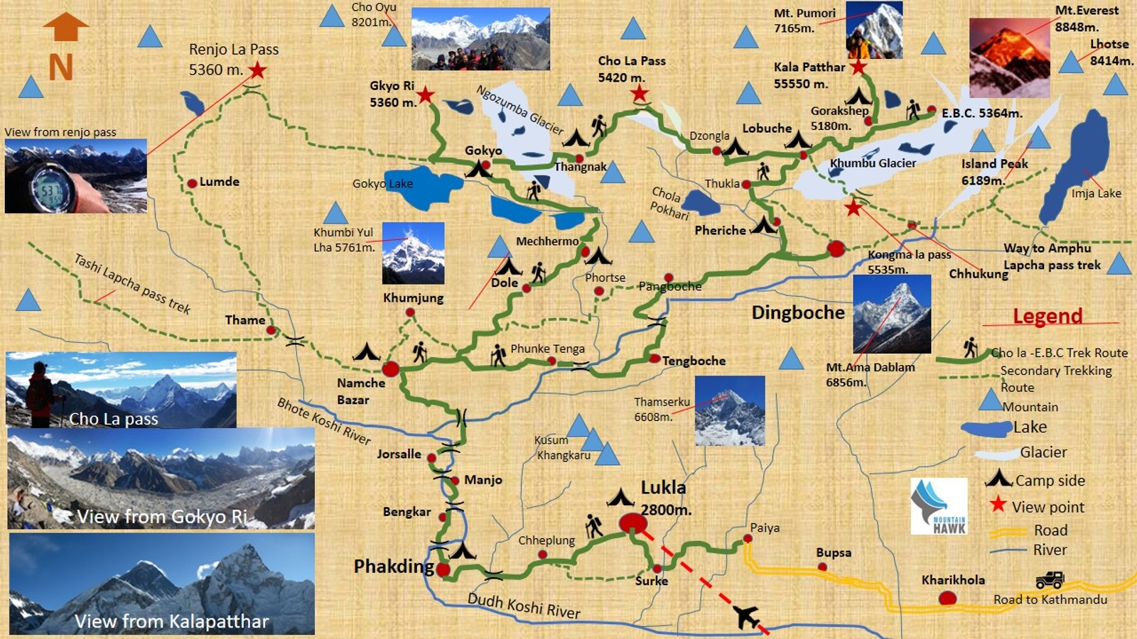 Gokyo Cho La Pass Trek route map