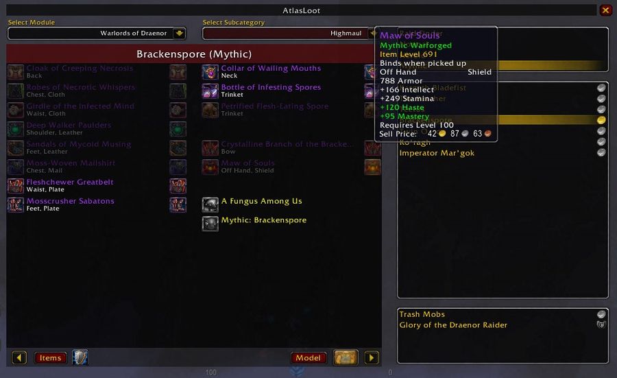 AtlasLoot showing a dungeon loot table in-game