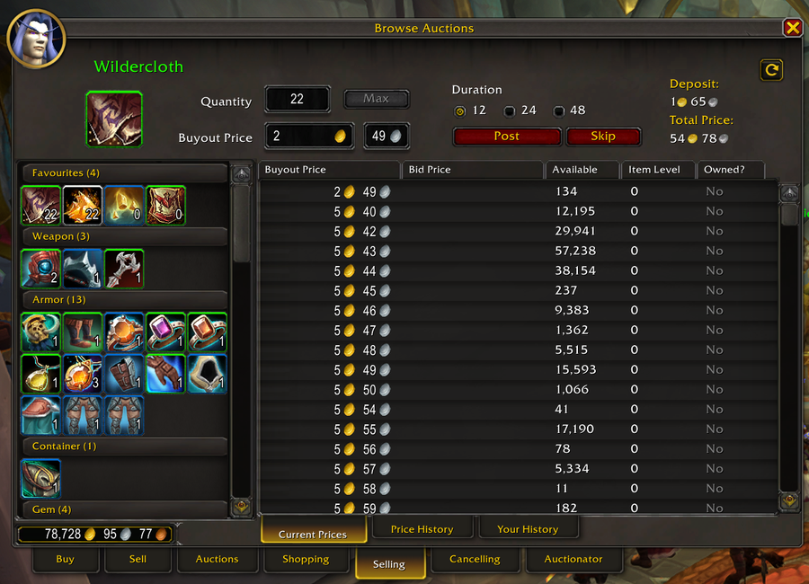 Auctionator auction house scanning and pricing interface