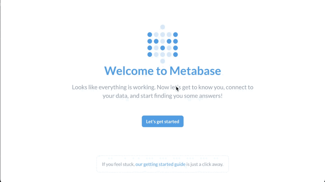 Animated GIF showing the setup form of Metabase