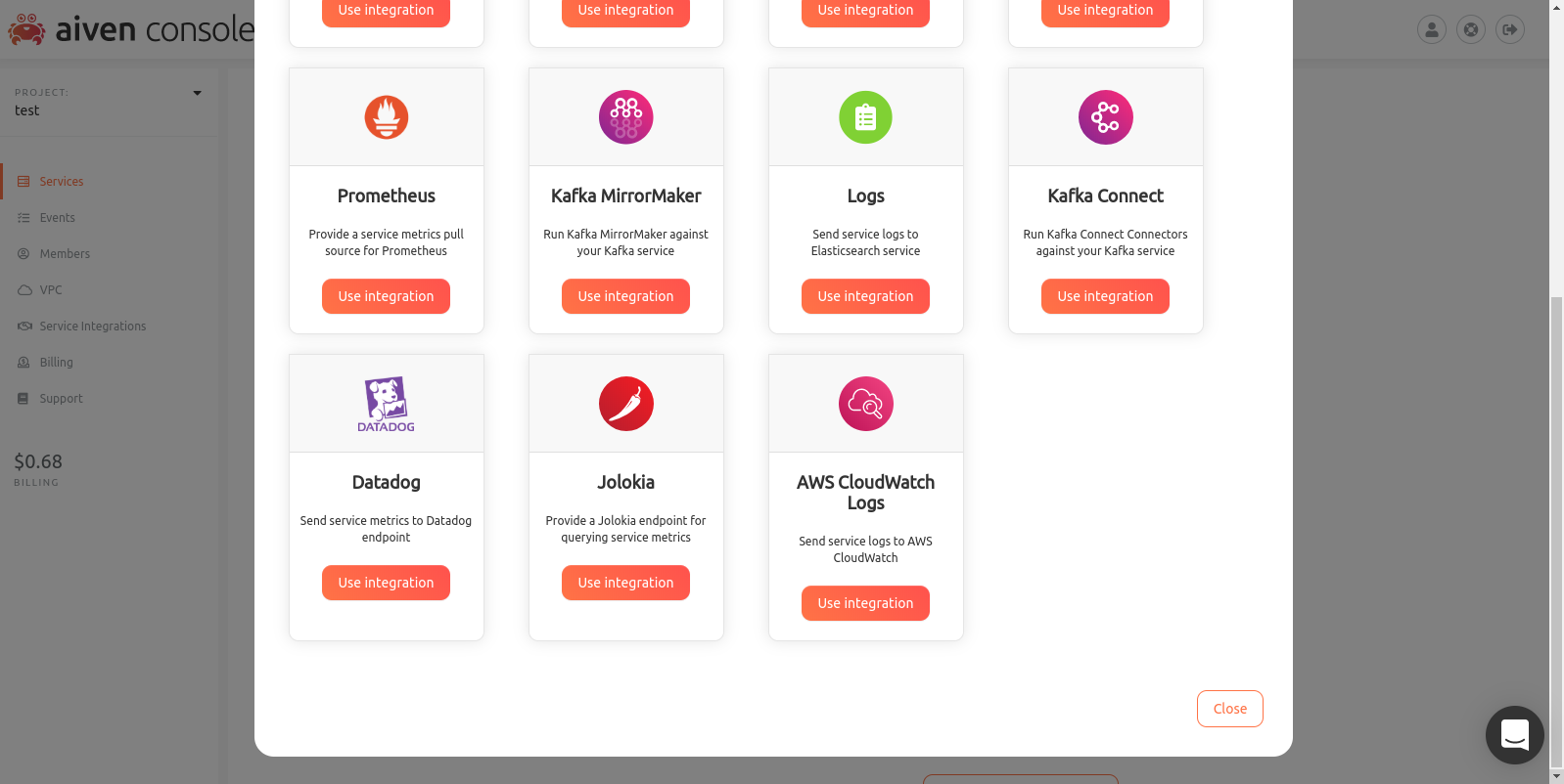 Select cloudwatch integration