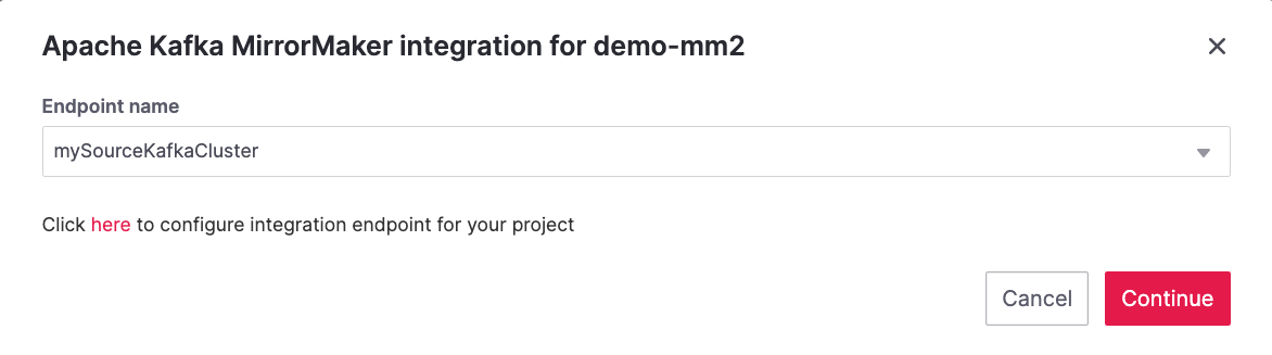 Aiven Console, MirrorMaker 2 alias definition for the external Apache Kafka endpoint integration