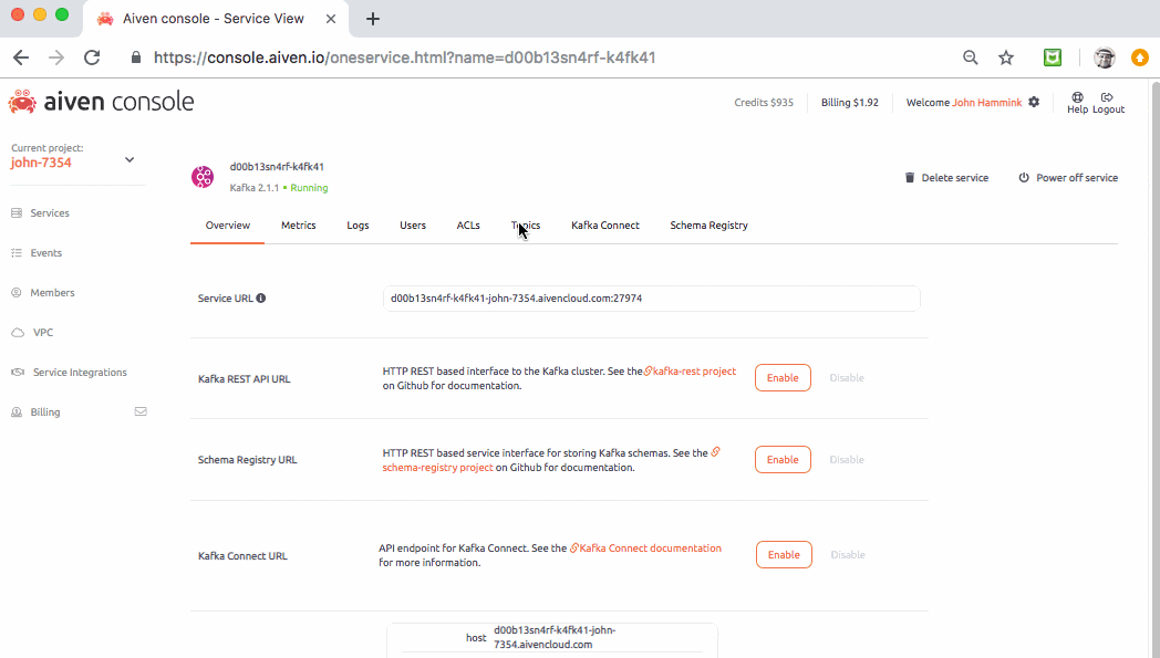 gif of creating a kafka topic in the aiven console