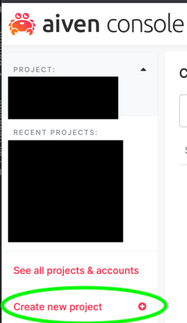 Creating a new project in the Aiven Console kubernetes-1