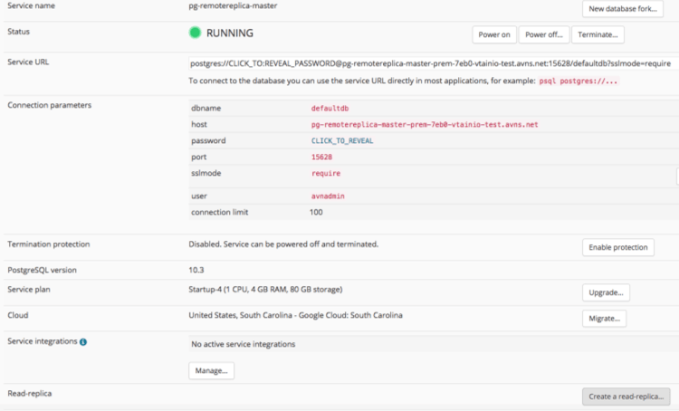 postgreSQL service details