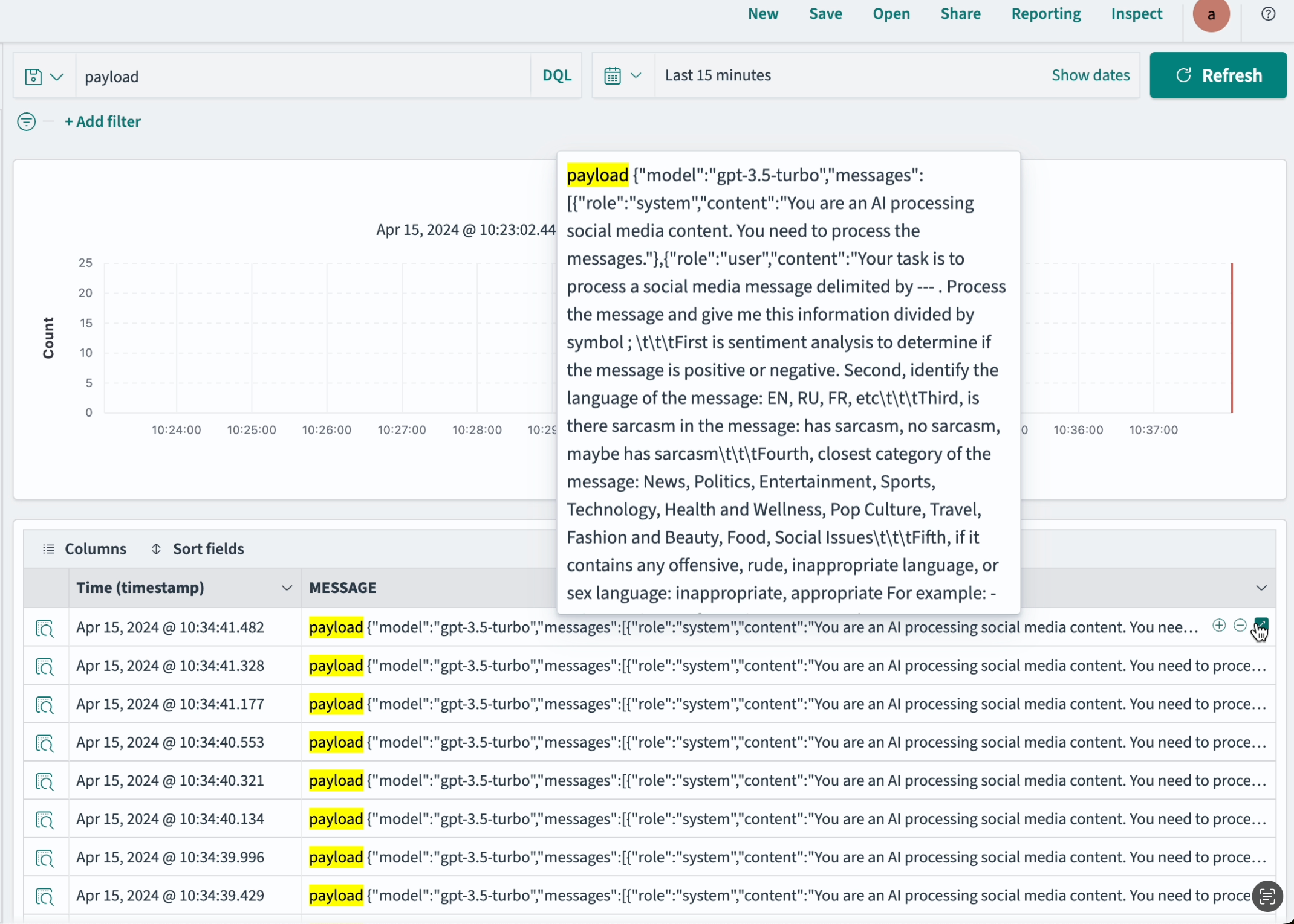 Check logs in OpenSearch