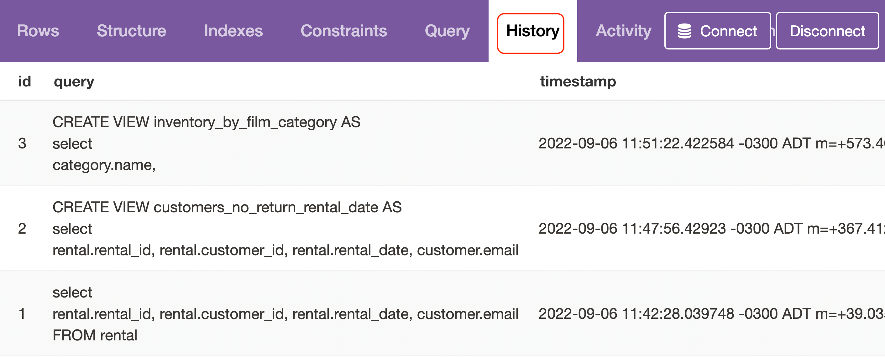 Query history