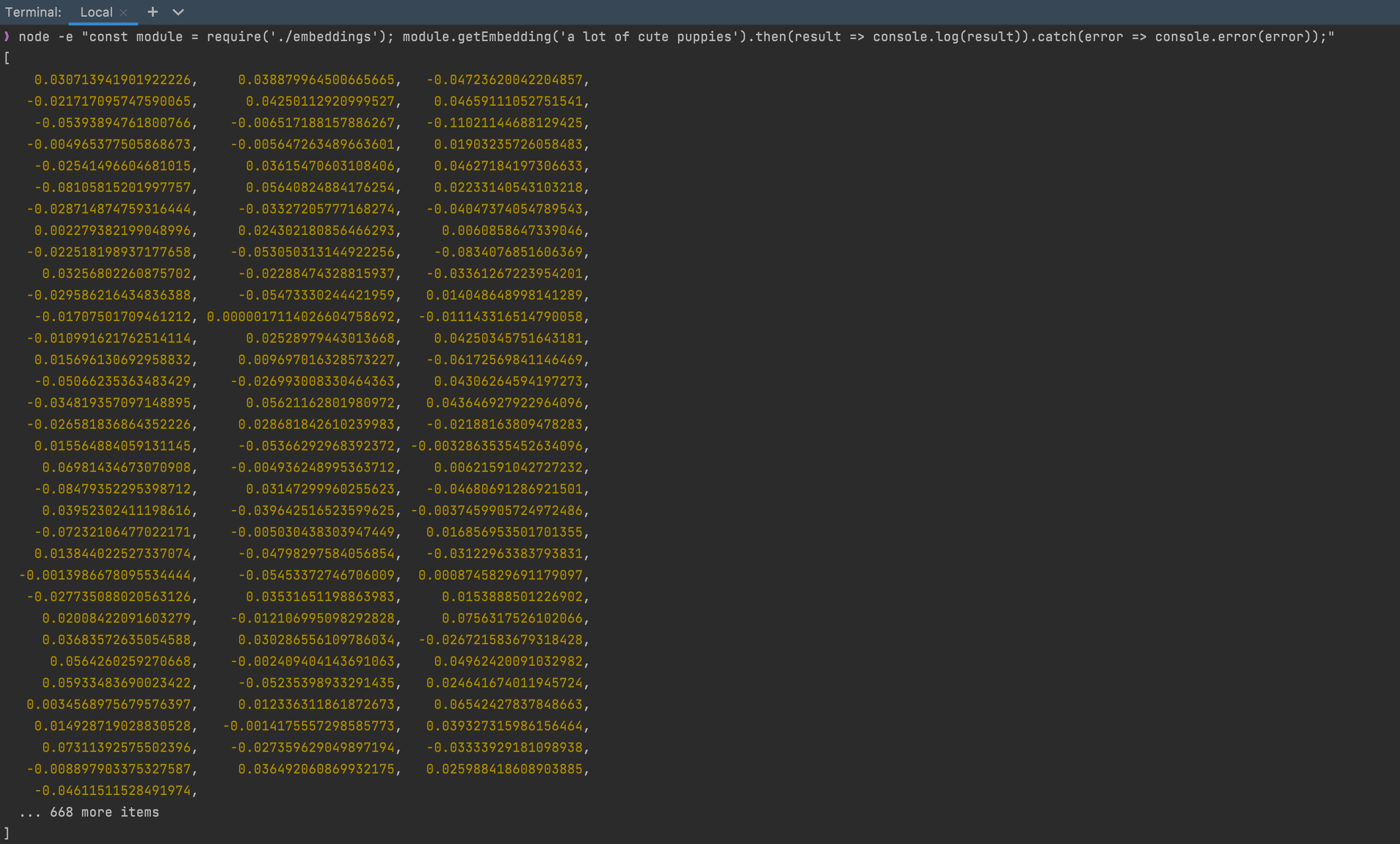 Screenshot showing example response with vectors