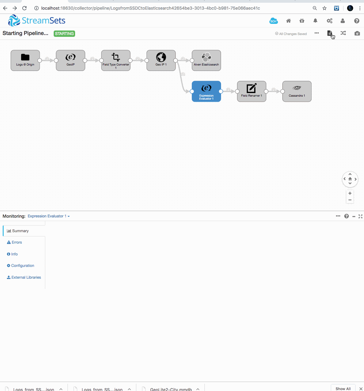 StreamSets dual pipeline running with OpenSearch dashboards query