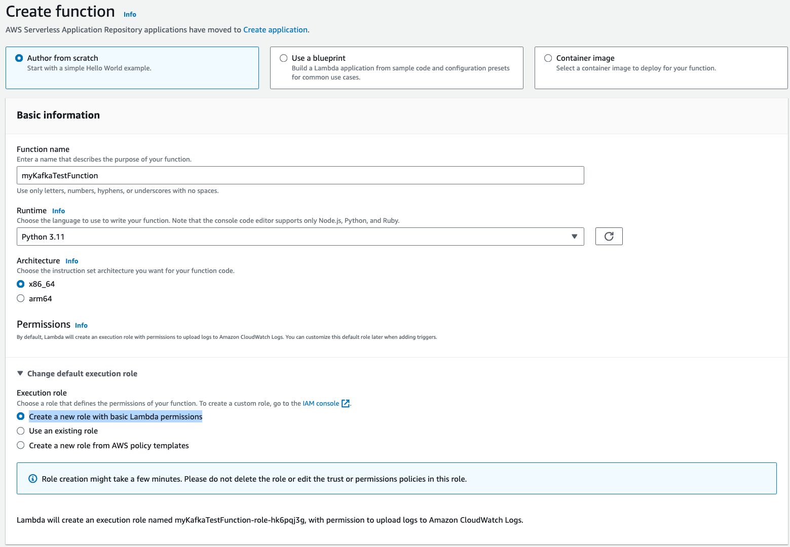 A view of the AWS console showing the Lamdba settings