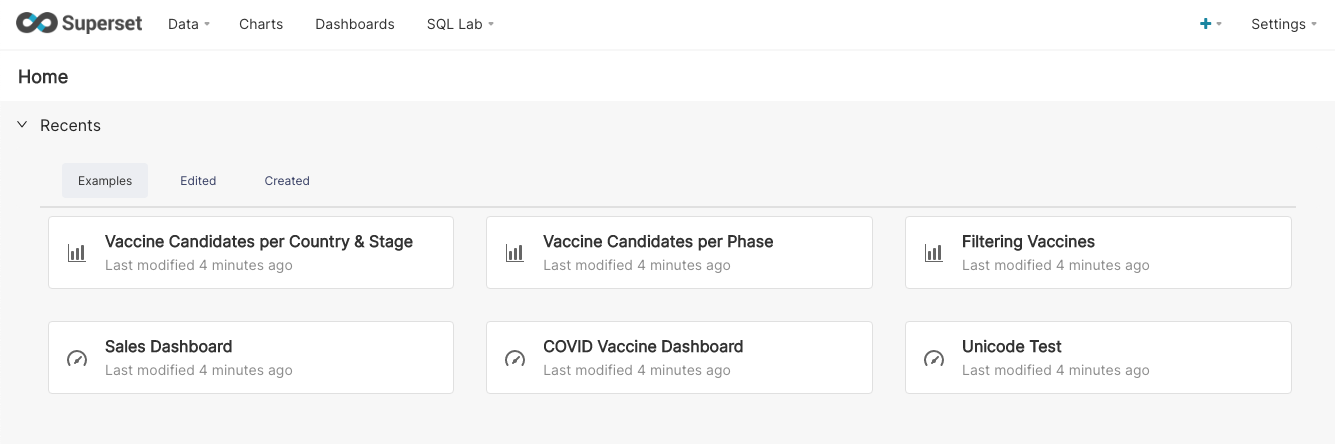 Apache Superset default screen Apache Superset default screen
