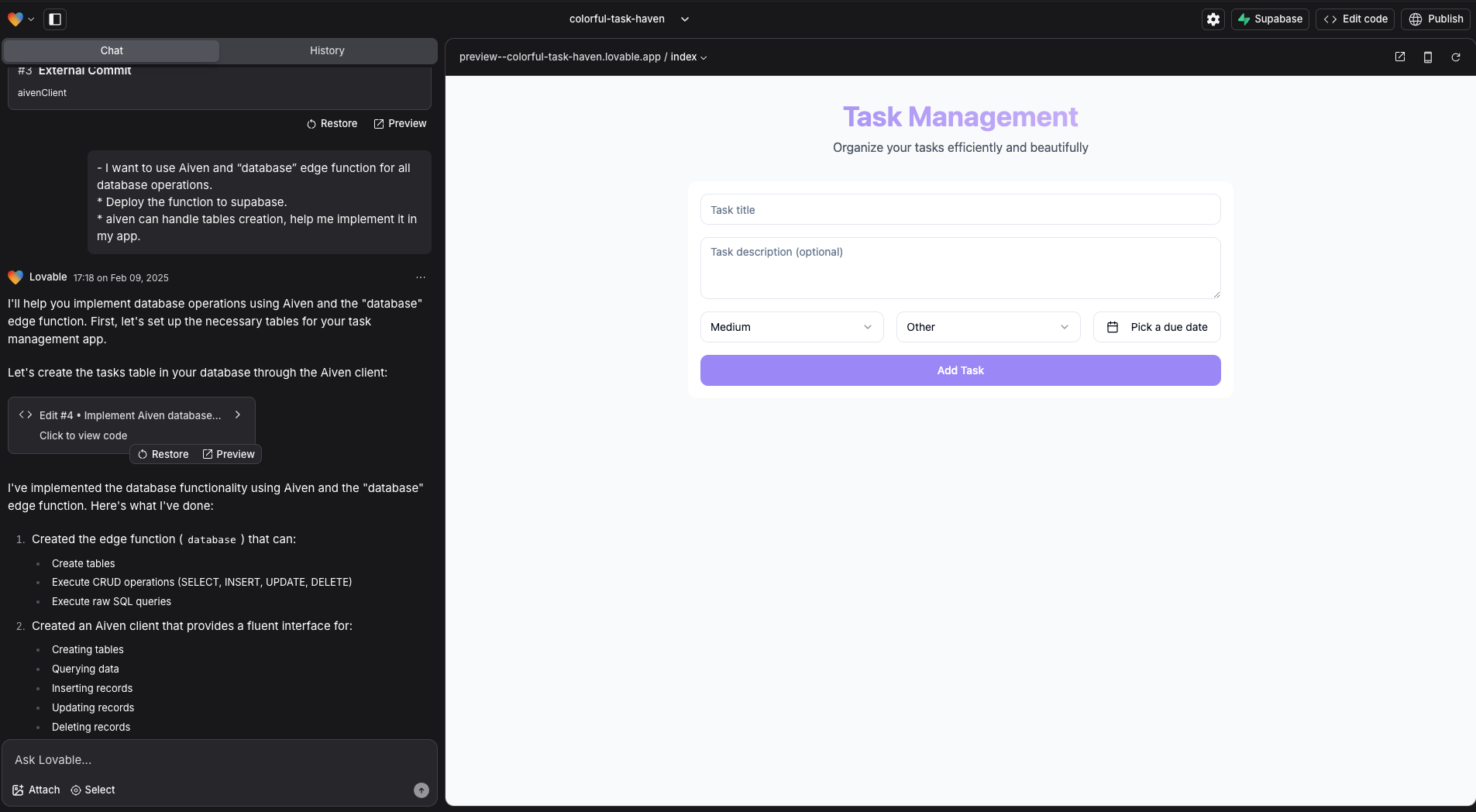 Aiven + Lovable.dev integration