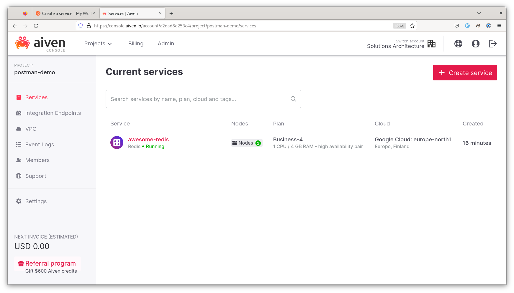 Get to know the Aiven API with Postman