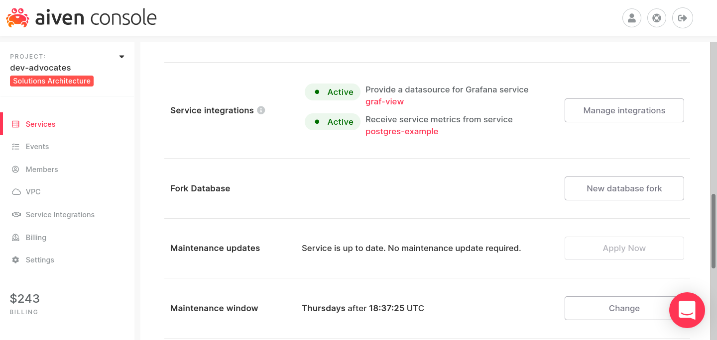 Integrations in the Aiven Console integrations
