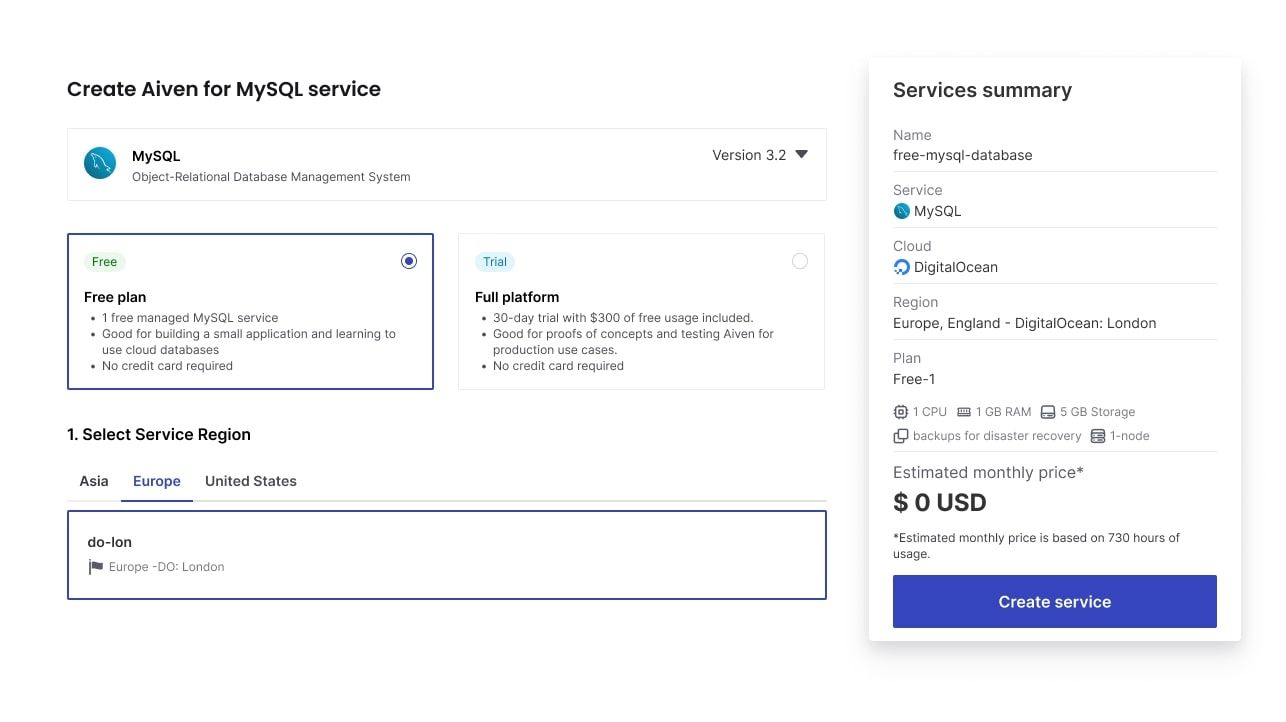 How to start a free MySQL database