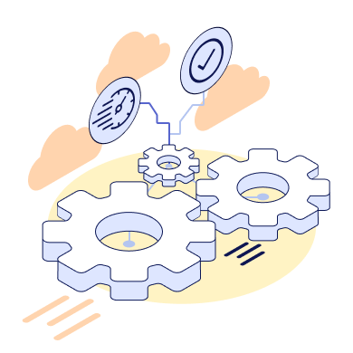 Illustration with cogs represents reliability and the speed of Apache Flink.