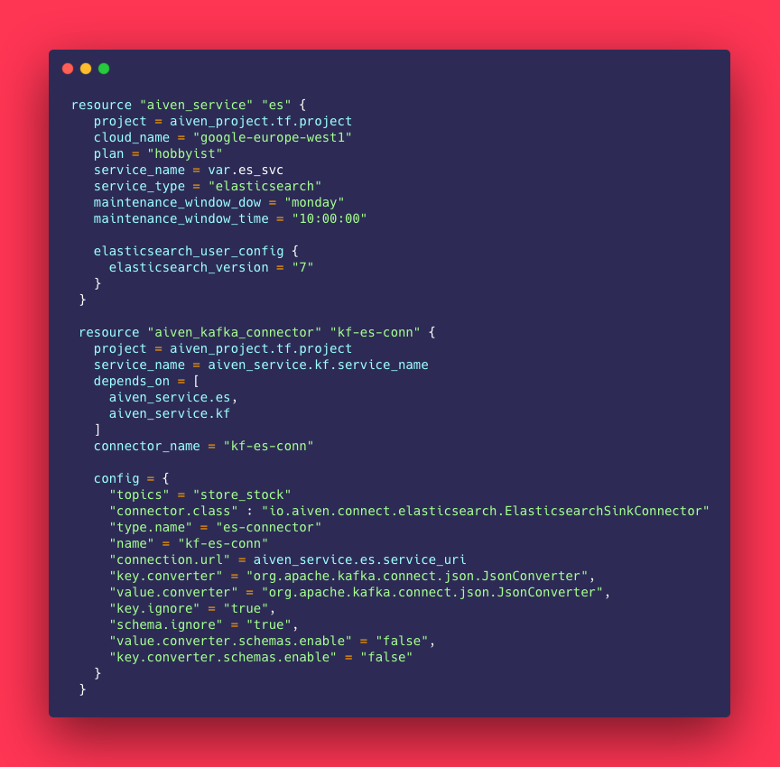 Terraform Main - Adding Elasticsearch and Kafka Connectors